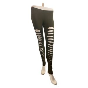 TOUGH Luv green shredded front leggings NWTS